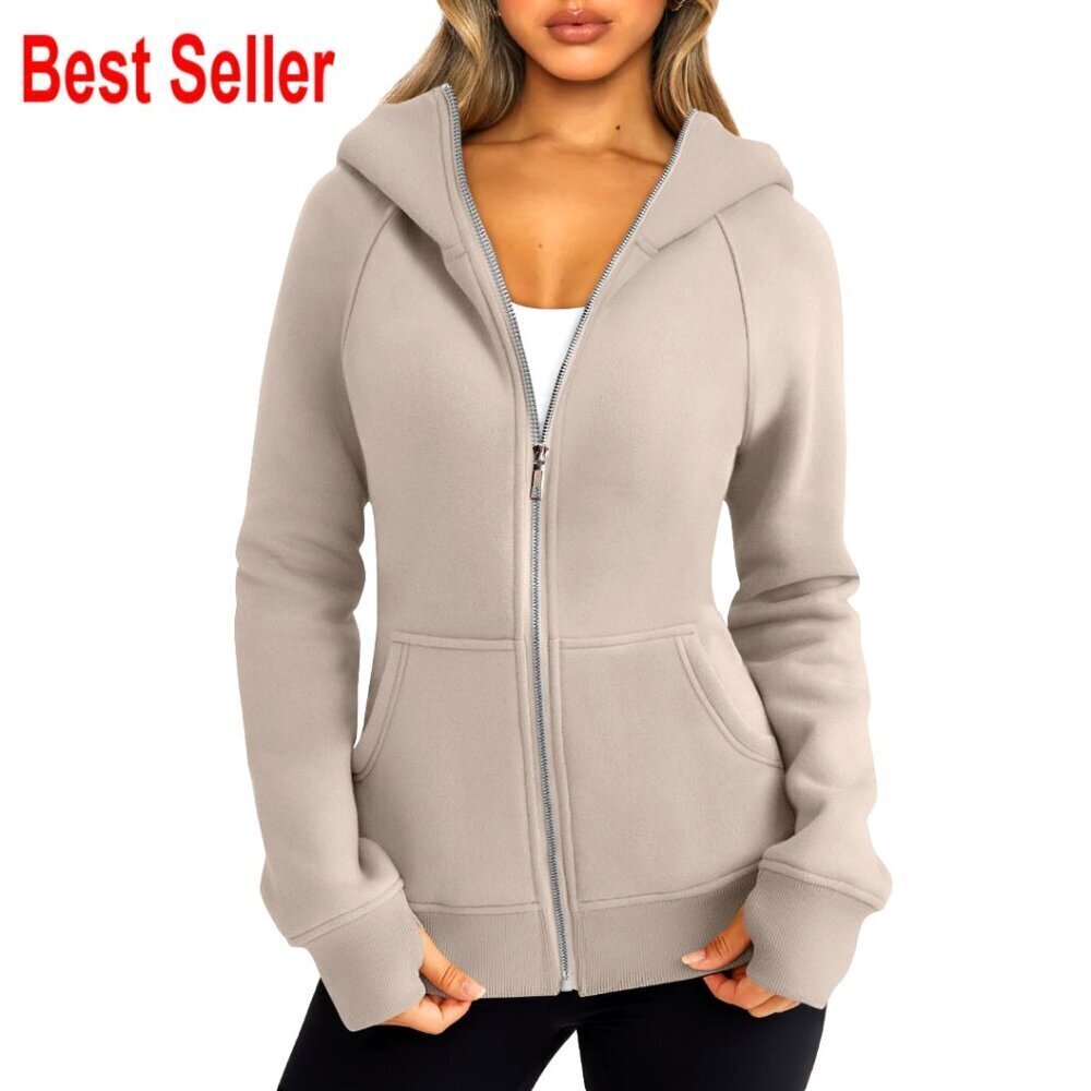Women's Fitted Full Zip Hoodie, Cotton Blend, Slim Fit, Winter Essential